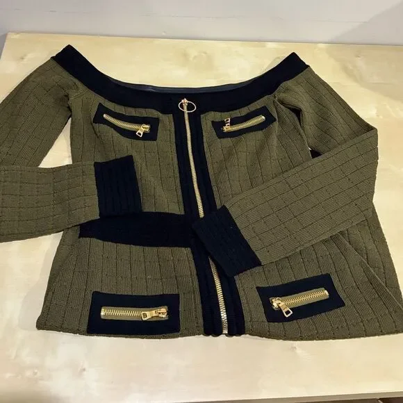 Balmain Off Shoulder Knit Dress Green